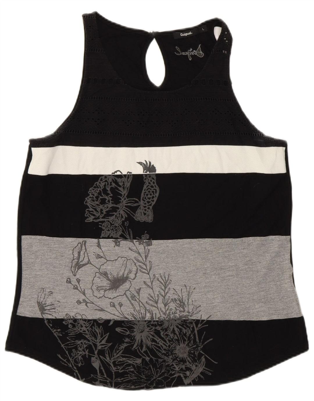 DESIGUAL Canotta grafica da donna UK 14 Large Black Striped