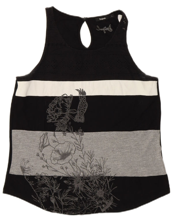 DESIGUAL Canotta grafica da donna UK 14 Large Black Striped