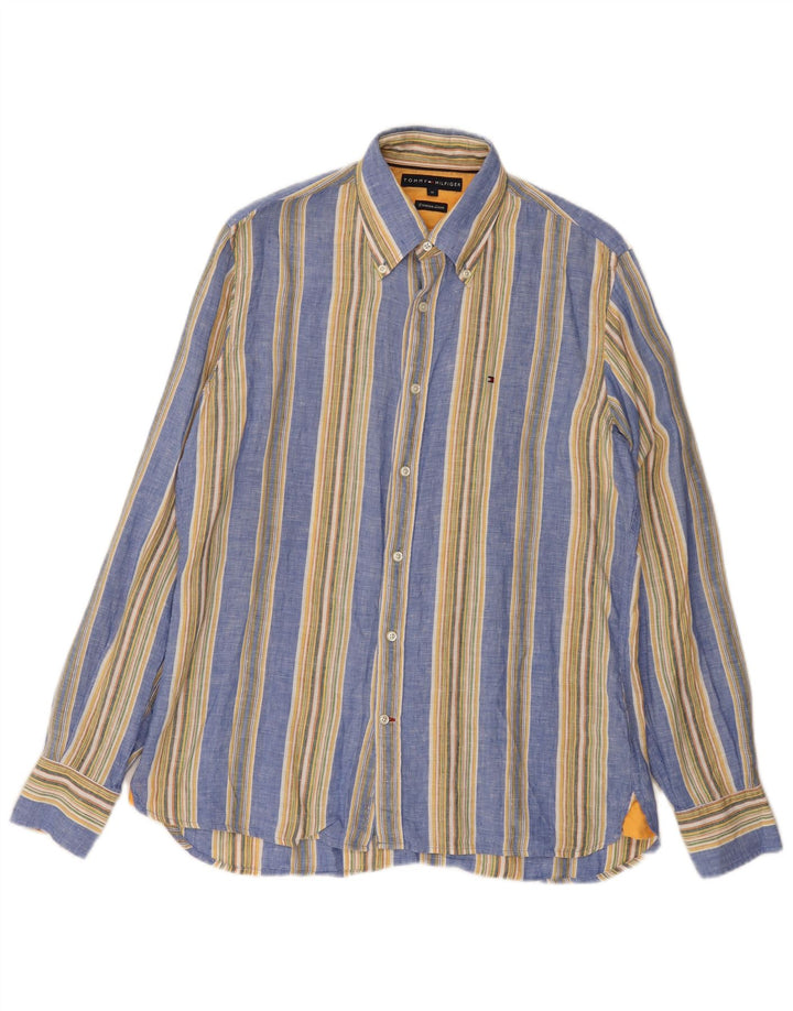 Camicia da uomo Tommy Hilfiger in lino a righe blu medio