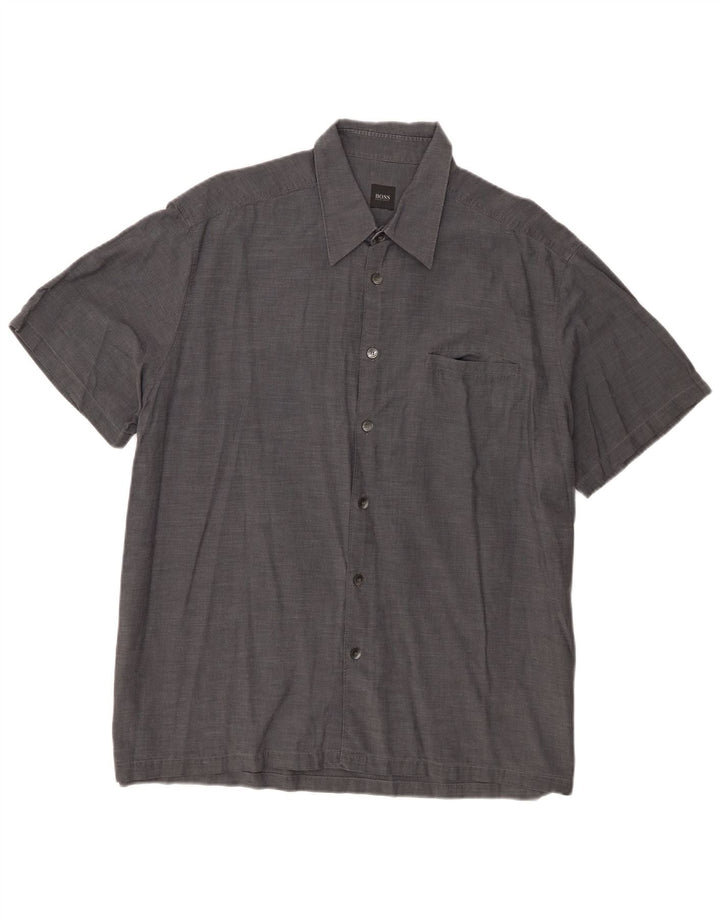 Camicia a maniche corte da uomo Hugo Boss XL in cotone grigio