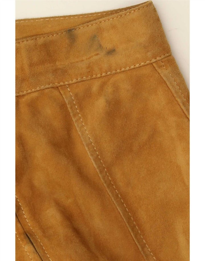 Gonna svasata vintage da donna in pelle scamosciata W26 piccola marrone
