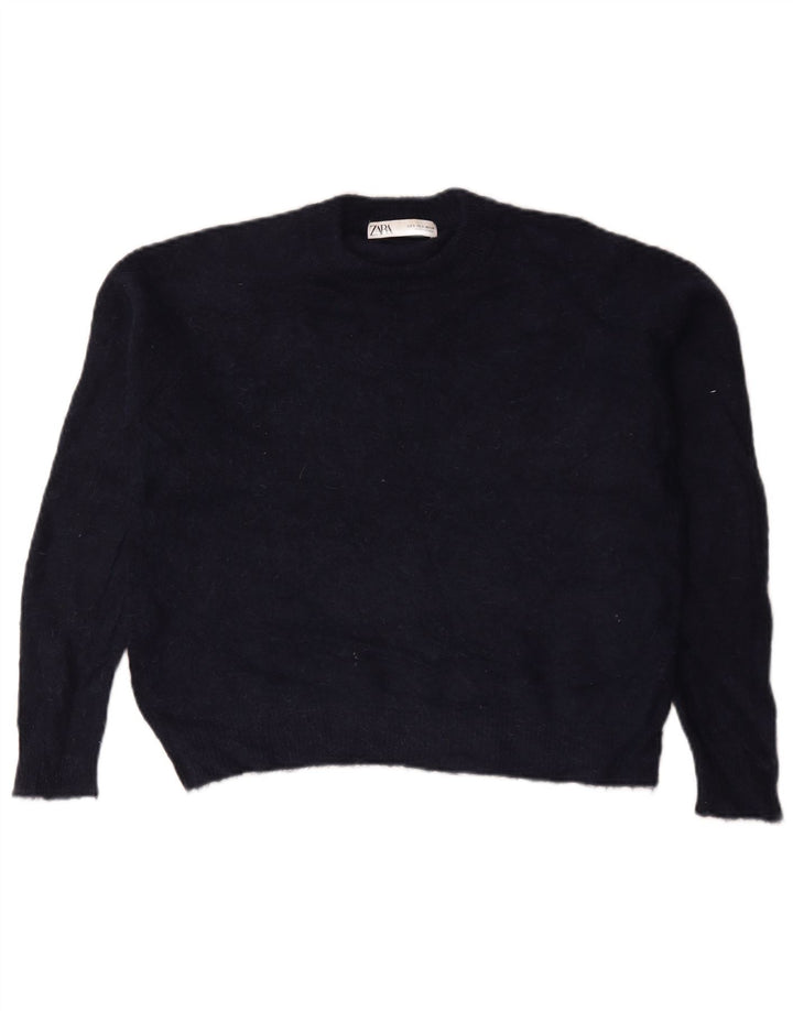 Maglione maglione girocollo oversize da donna Zara UK 10 piccolo blu navy