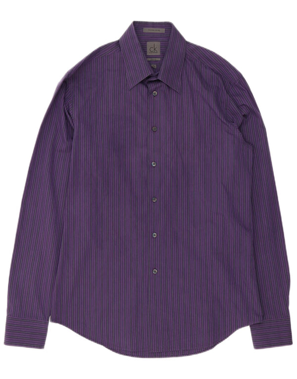 Calvin Klein Mens Slim Fit Shirt Size 39 15 1/2 Medium Purple Striped