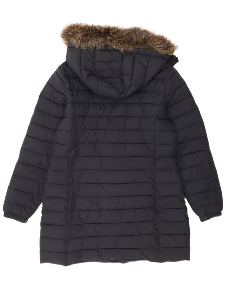 Cappotto imbottito con cappuccio da donna Superdry UK 14 grande poliestere blu navy