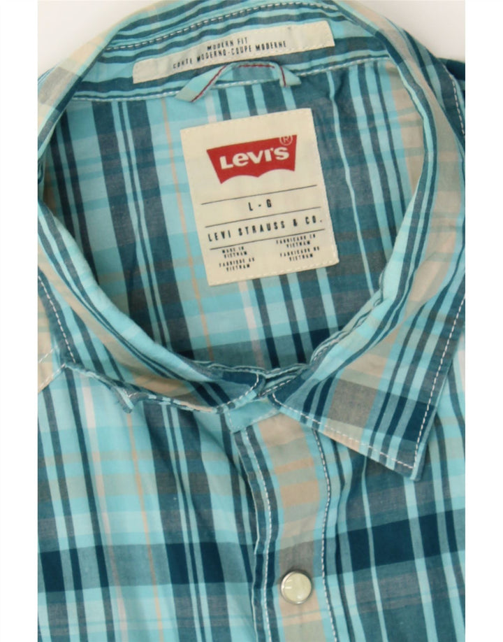 LEVI'S Mens Modern Fit Shirt Large Blue Check Cotton Vintage Levi's and Second-Hand Levi's from Messina Hembry 
