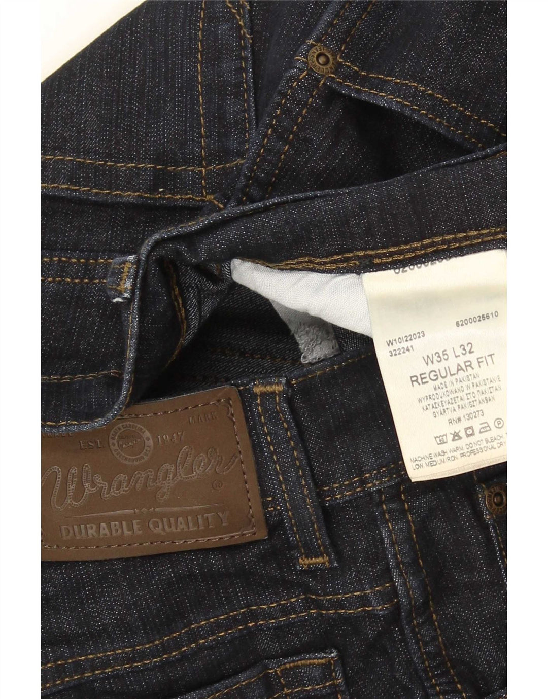 Jeans dritti da uomo Wrangler vestibilità regolare W35 L32 cotone blu navy