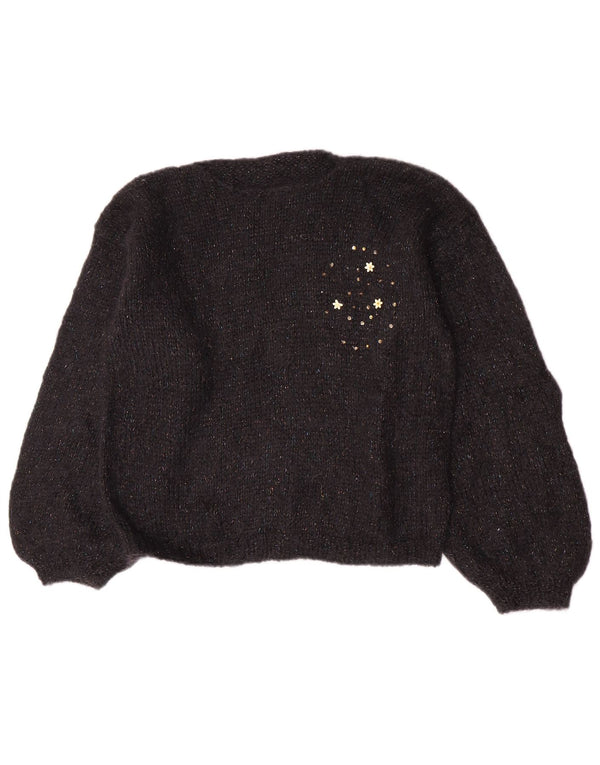 Maglione maglione vintage da donna con scollo a barca UK 14 medio nero