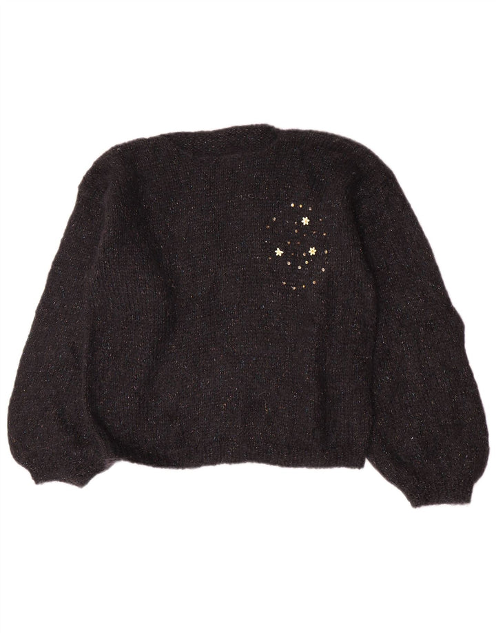 Maglione maglione vintage da donna con scollo a barca UK 14 medio nero