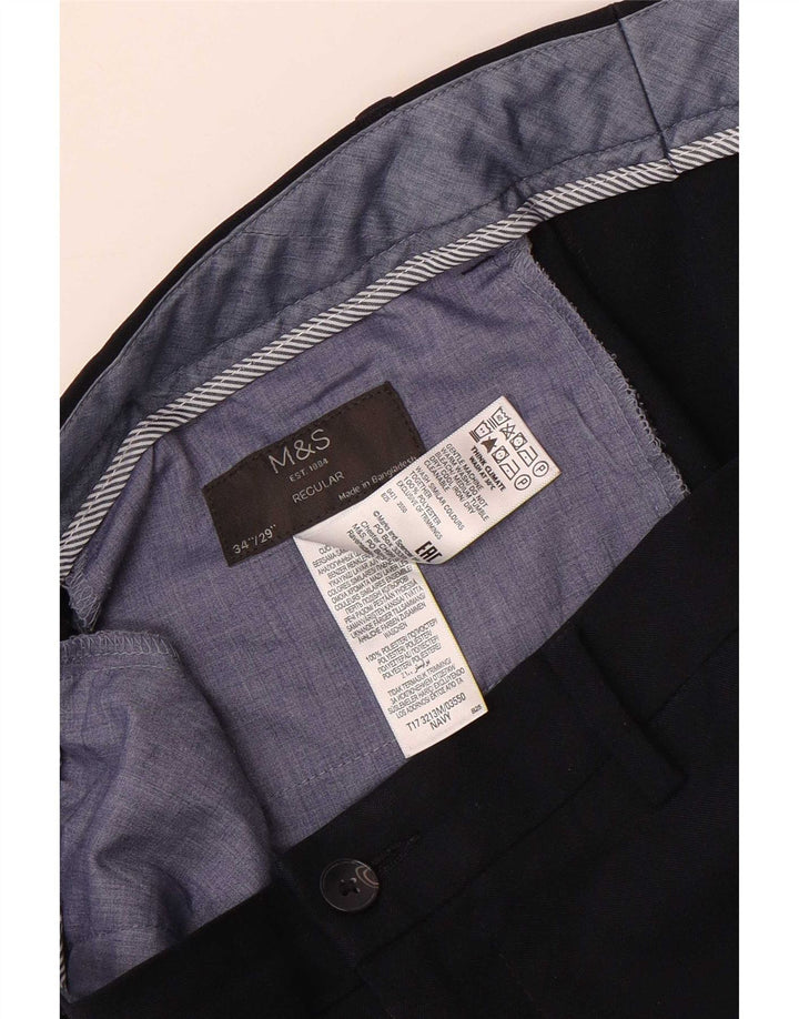 Pantaloni chino regolari da uomo Marks & Spencer W34 L29 poliestere blu navy