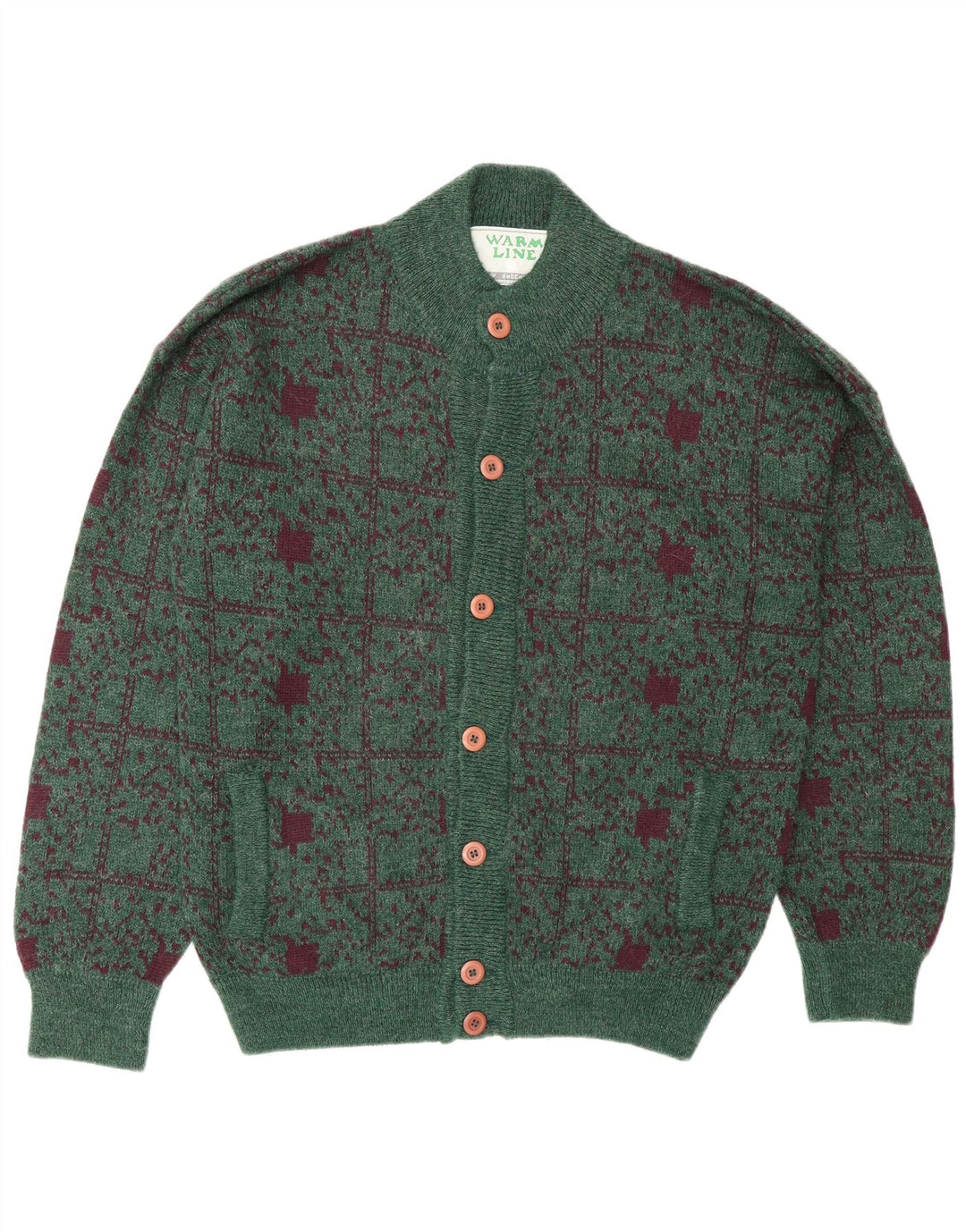 Maglione cardigan da uomo Settebello in lana a quadri verdi grandi