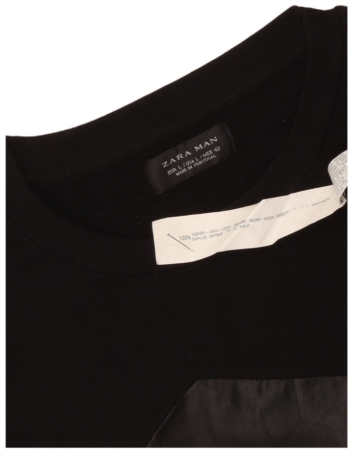 Zara Uomo Felpa Maglione Grande Nero Colorblock Cotone