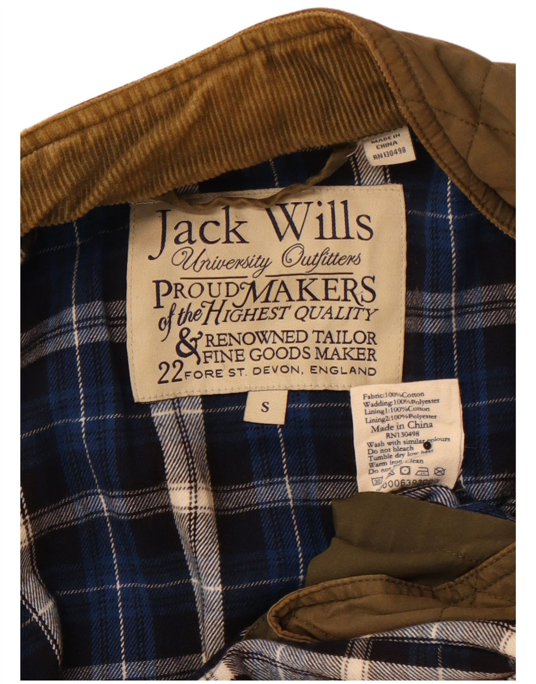 JACK WILLS Giacca trapuntata militare da uomo UK 36 piccola cotone kaki
