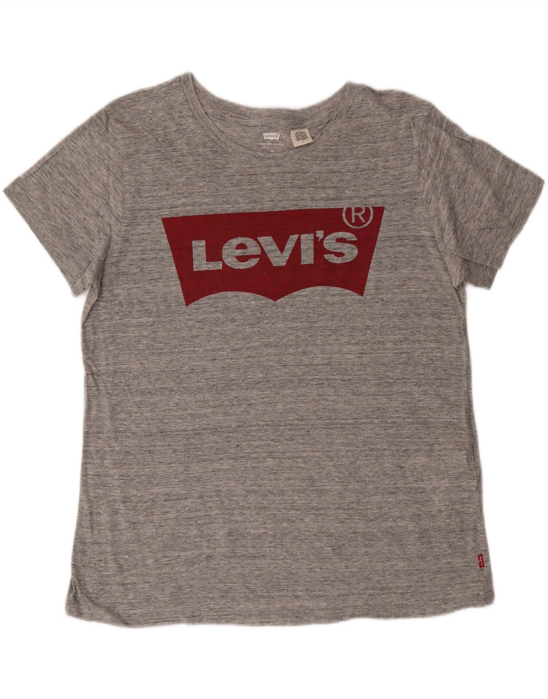 LEVI'S Womens Graphic T-Shirt Top UK 14 Medium Grey Flecked Cotton Vintage Levi's and Second-Hand Levi's from Messina Hembry 