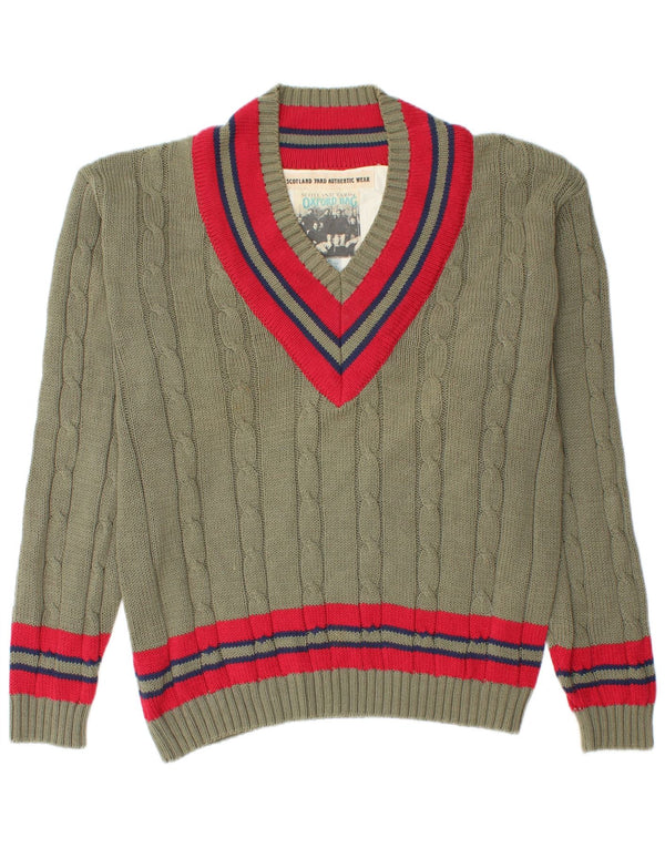 Maglione da uomo con scollo a V Scotland Yard in cotone a righe verde medio