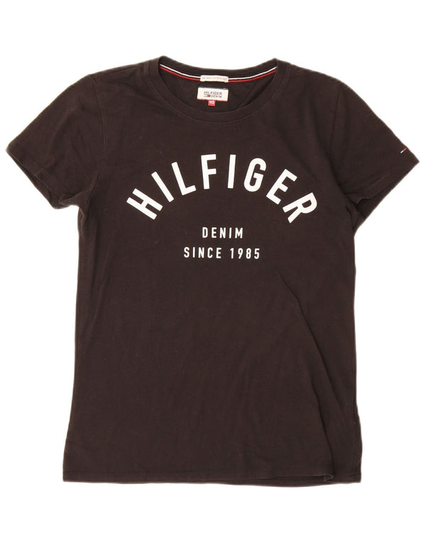 T-shirt grafica oversize da donna Tommy Hilfiger Top UK 6 XS cotone nero