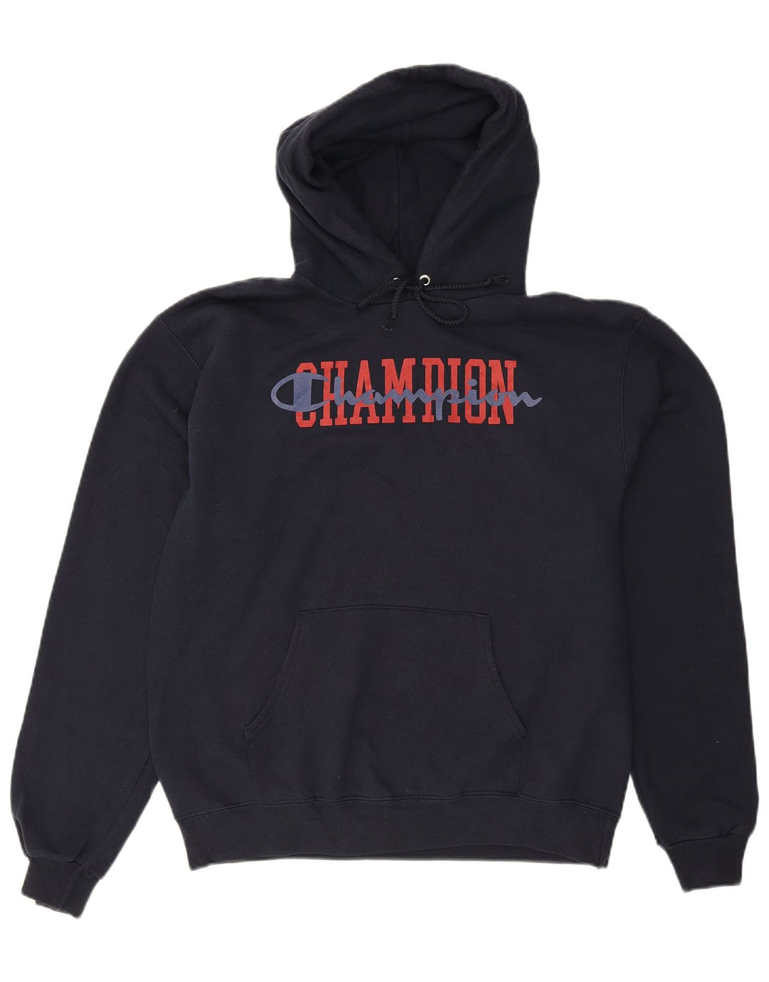 CHAMPION Mens Graphic Hoodie Jumper Medium Navy Blue Cotton