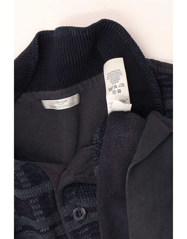 Felpa da uomo Marks & Spencer con collo alto, maglione grande, blu navy, a quadri