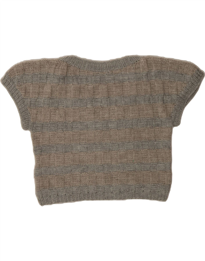 VINTAGE Womens Crop V-Neck Jumper Sweater UK 12 Medium Grey Striped Vintage Vintage and Second-Hand Vintage from Messina Hembry 