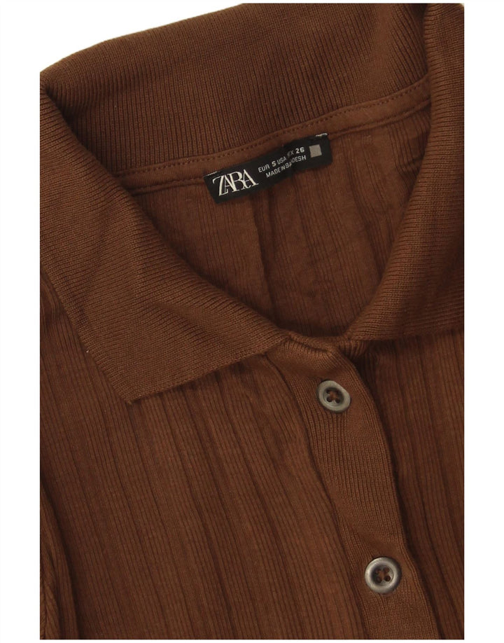 Maglione cardigan corto da donna Zara UK 10 piccolo marrone