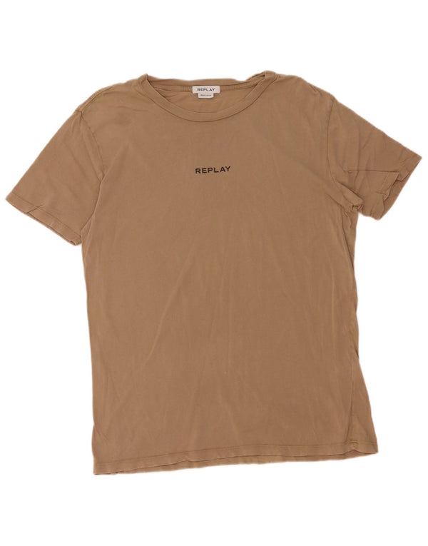 T-shirt da uomo Replay Top grande in cotone beige
