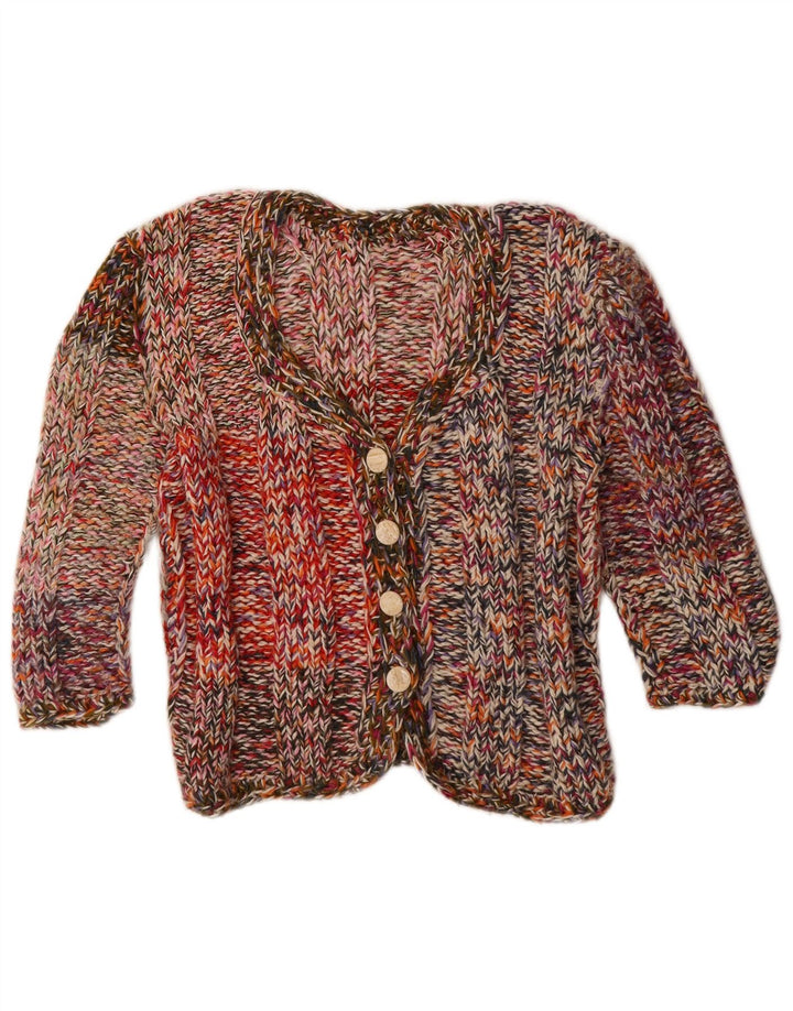 Maglione cardigan con maniche a 3/4 da donna vintage UK 12 medio multicolore