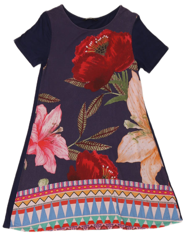 Abito Desigual da donna a linea A UK 14 grande blu floreale