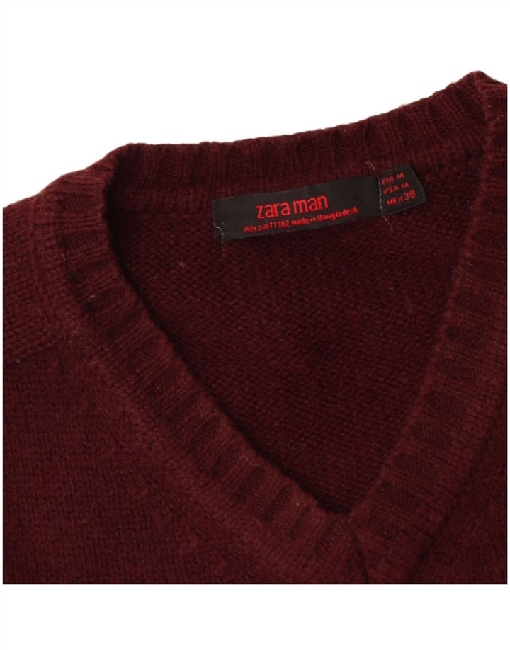 Maglione Zara da uomo con scollo a V bordeaux medio