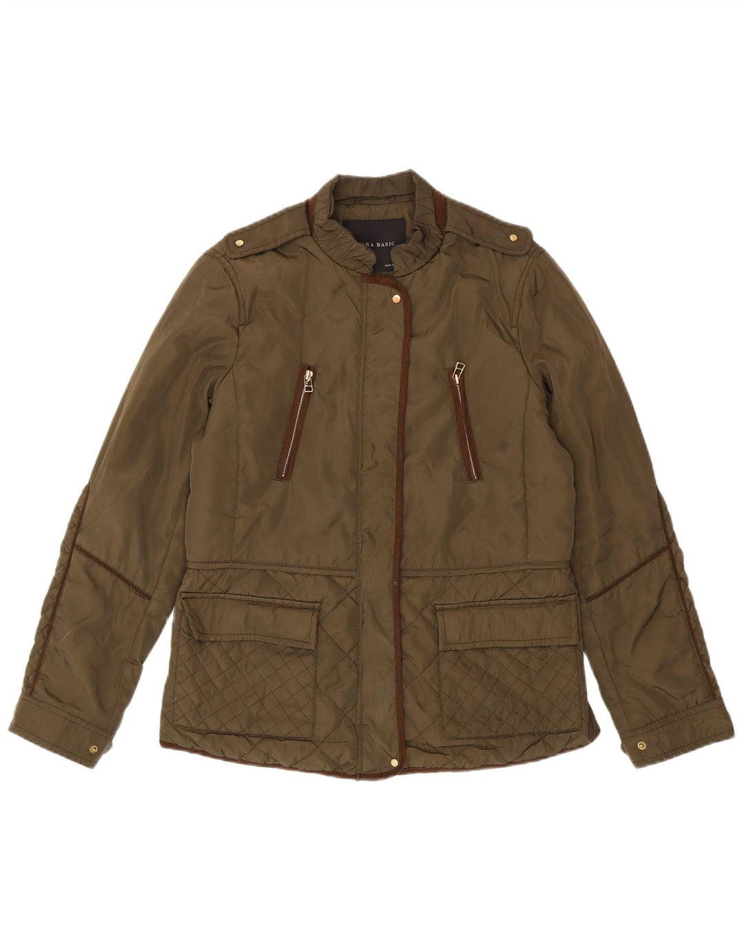 Giacca trapuntata militare da donna Zara UK 16 grande color cachi