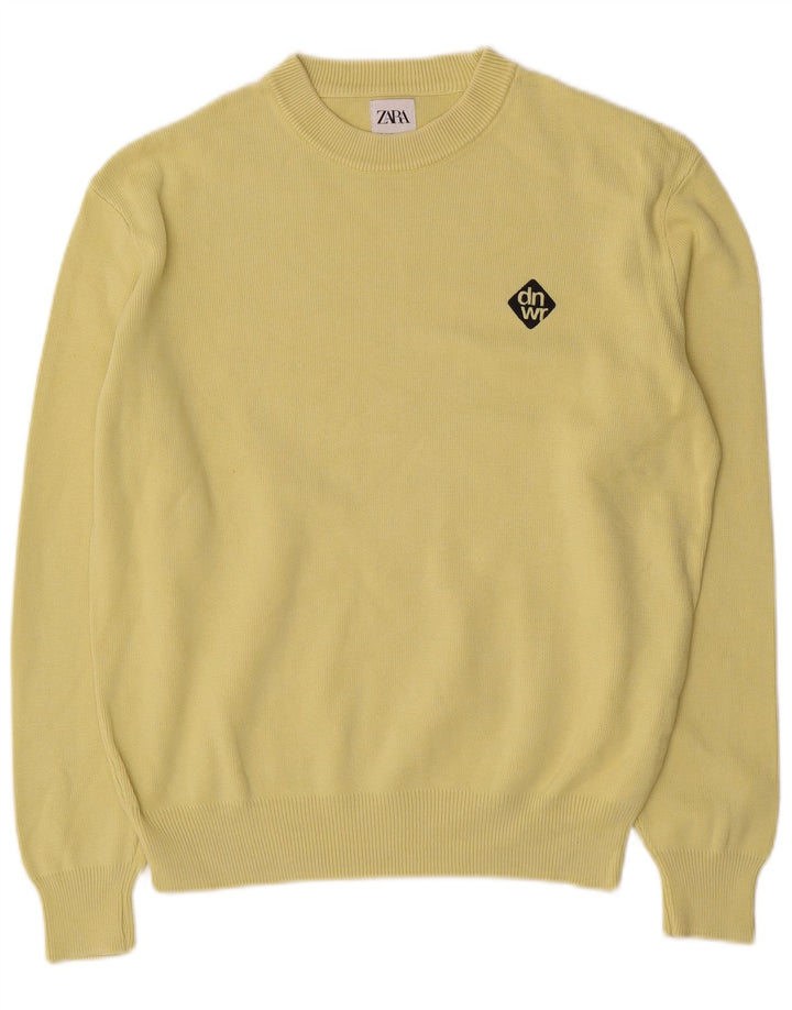 Maglione maglione girocollo da uomo Zara in cotone giallo medio