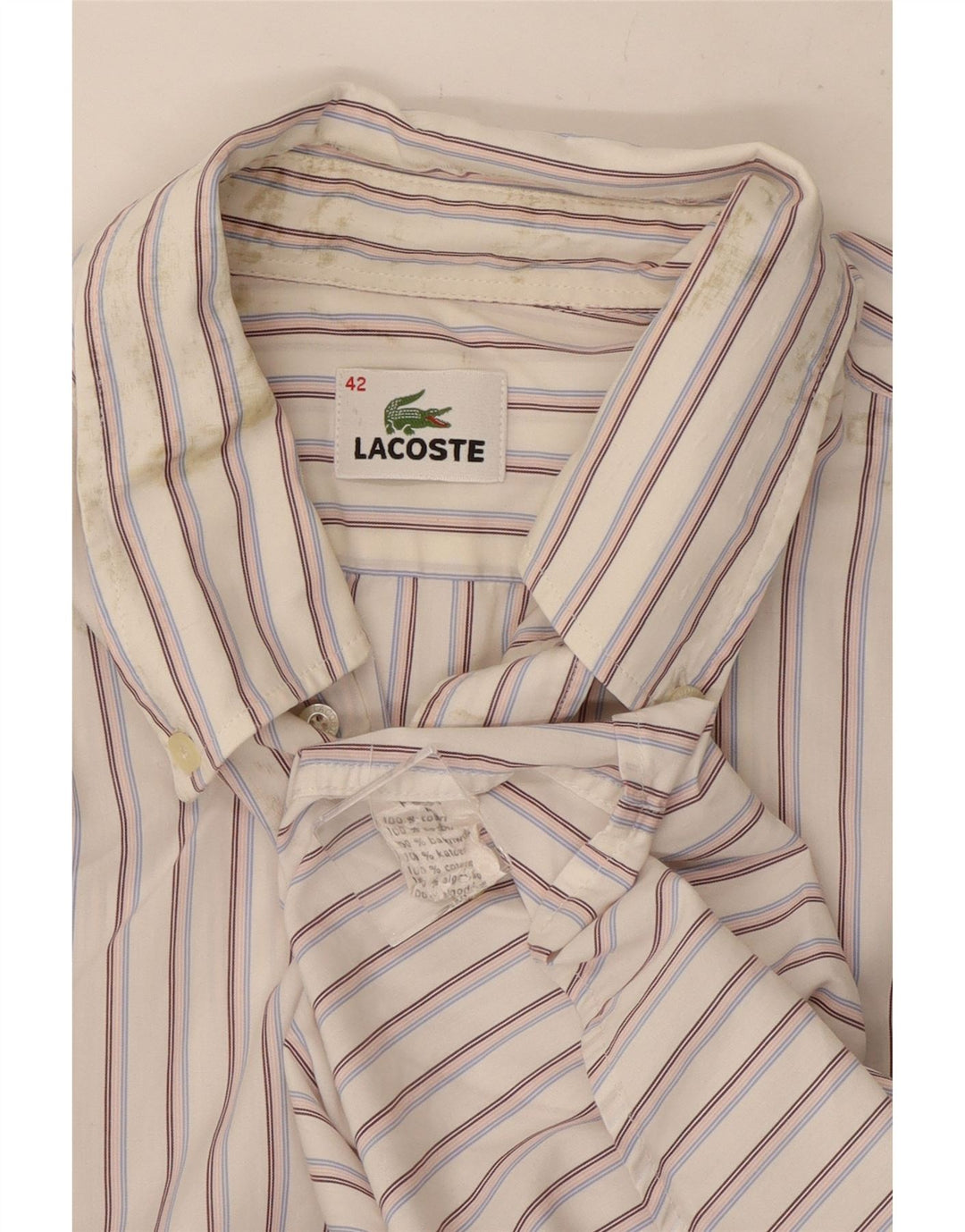 Camicia da uomo Lacoste taglia 42 grande cotone a righe bianche