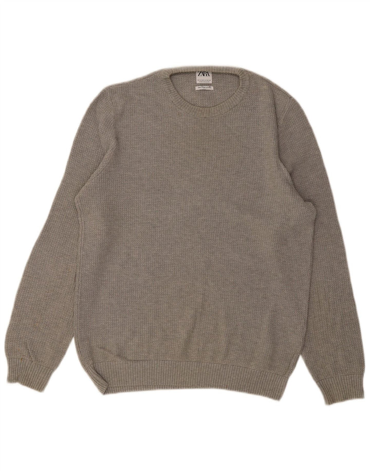Maglione ZARA da uomo girocollo in cotone grigio medio