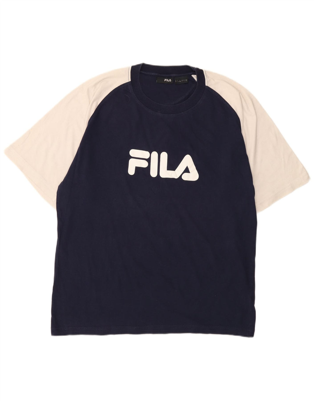 T-shirt grafica da uomo Fila Top Large in cotone color block blu navy