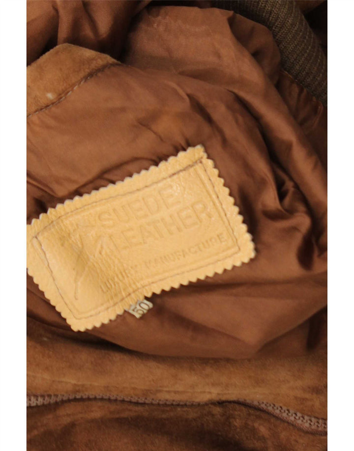 Giubbotto bomber vintage in pelle scamosciata da uomo IT 50 grande marrone