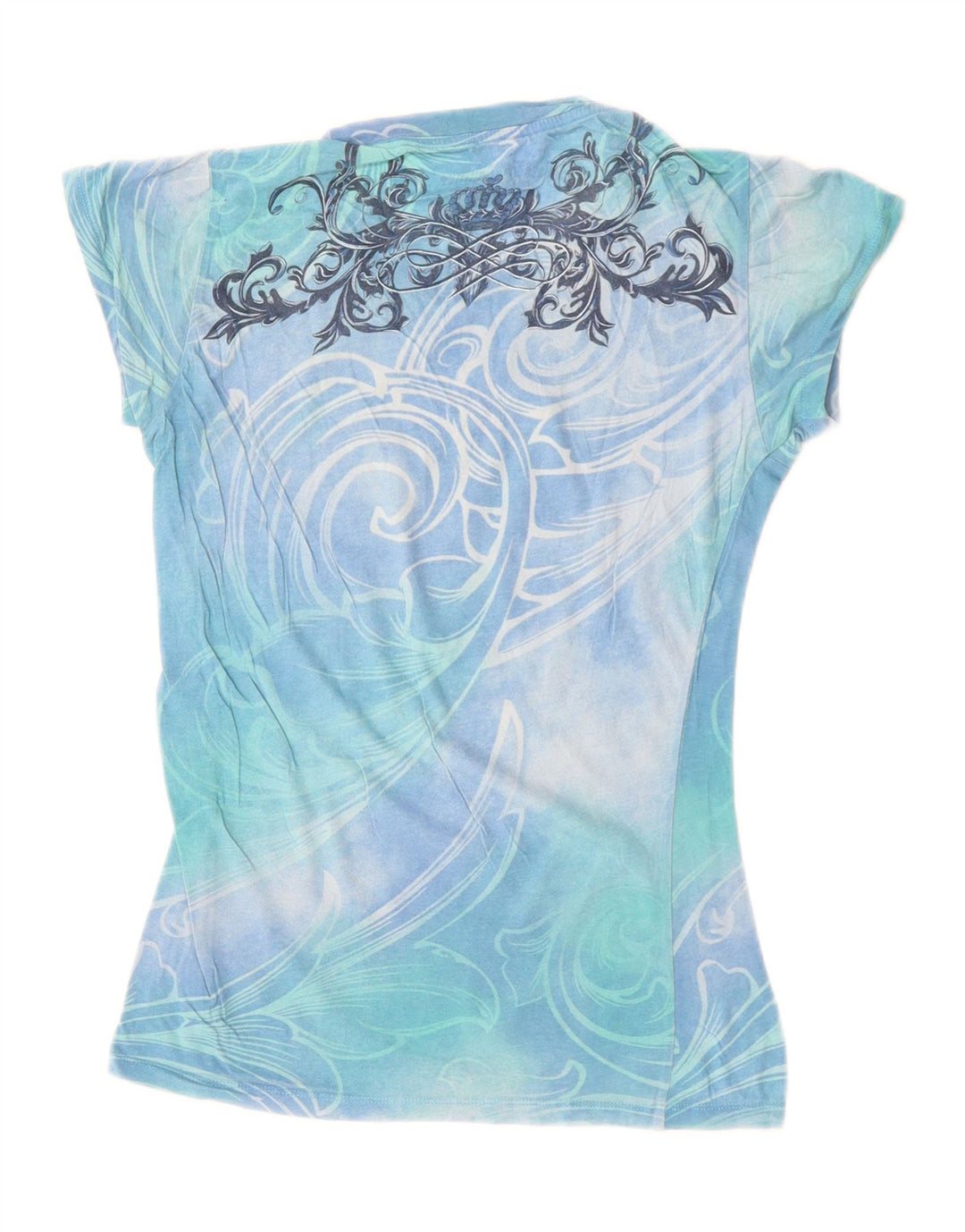 HARD ROCK CAFE T-shirt grafica da donna Couture Top UK 8 Small Blue Tie Dye
