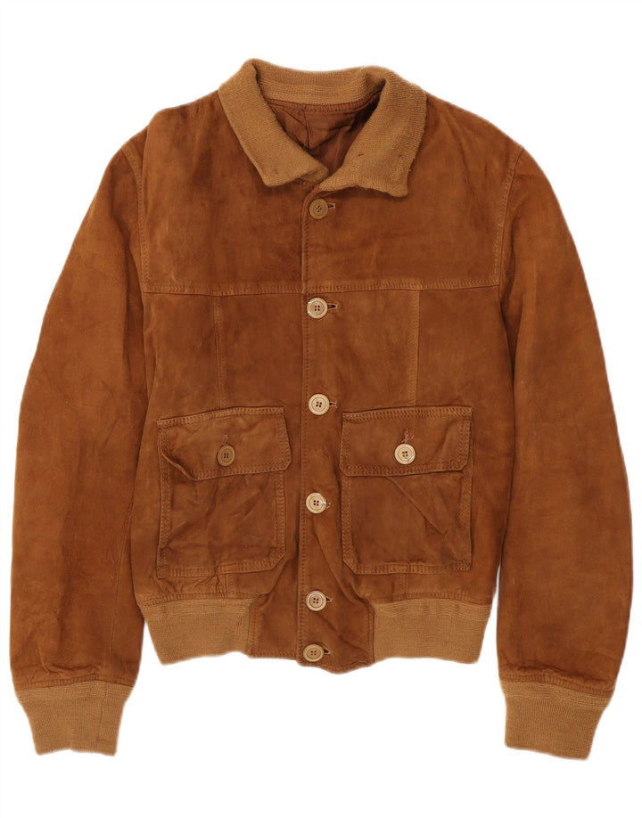 Giacca in pelle scamosciata da uomo VINTAGE UK 36 piccola marrone