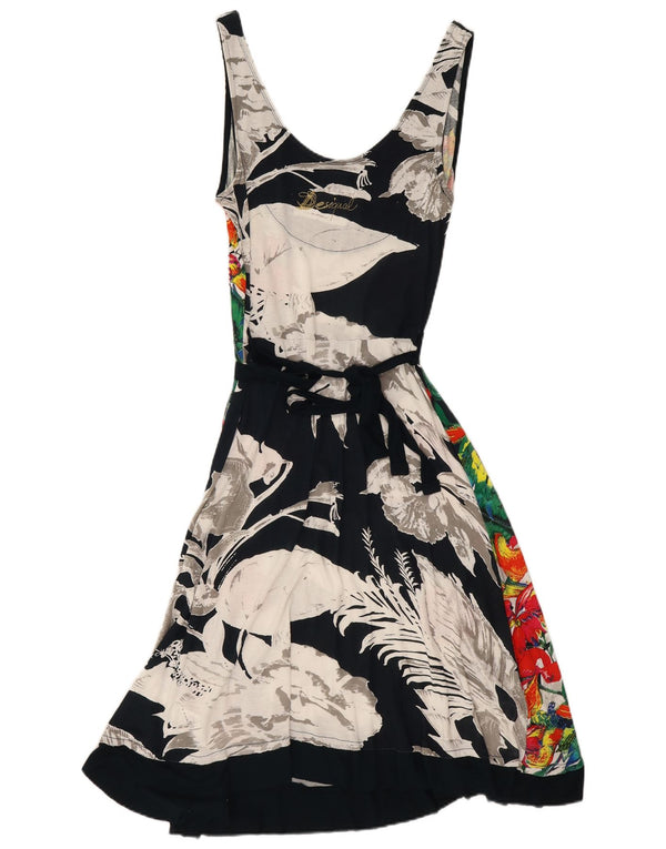Desigual Abito da donna senza maniche a trapezio UK 14 Grande viscosa floreale nera
