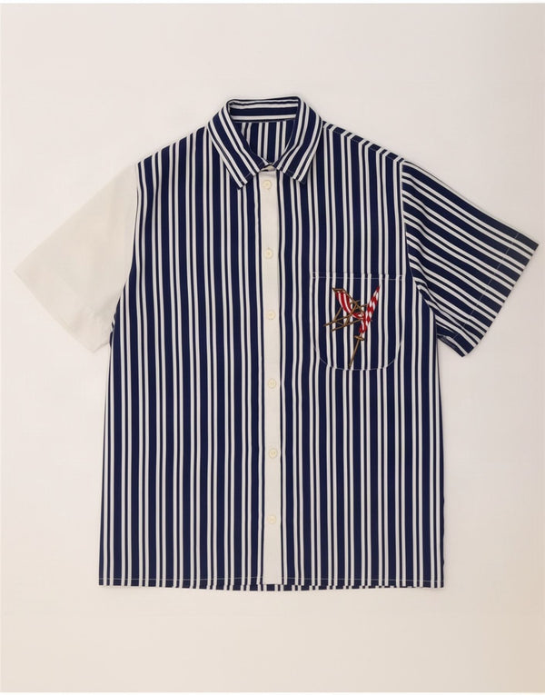 Camicia grafica da donna vintage UK 14 Grande stile nautico a righe blu navy