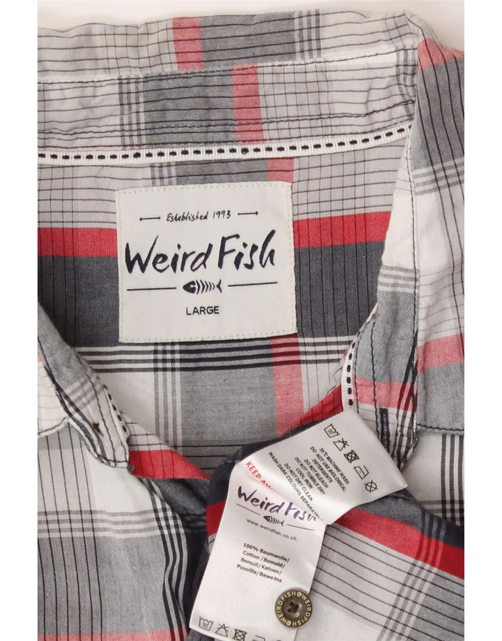 Camicia a maniche corte da uomo Weird Fish, cotone a quadri blu grandi