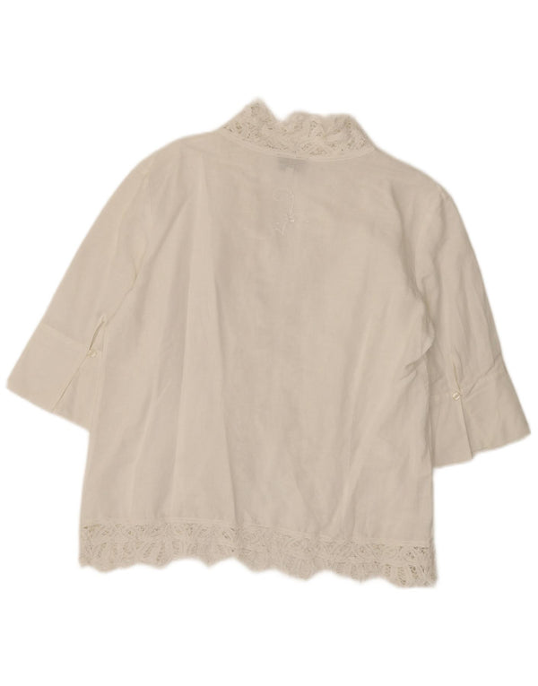 Top cardigan manica 3/4 da donna Andrea Mare UK 18 XL lino bianco