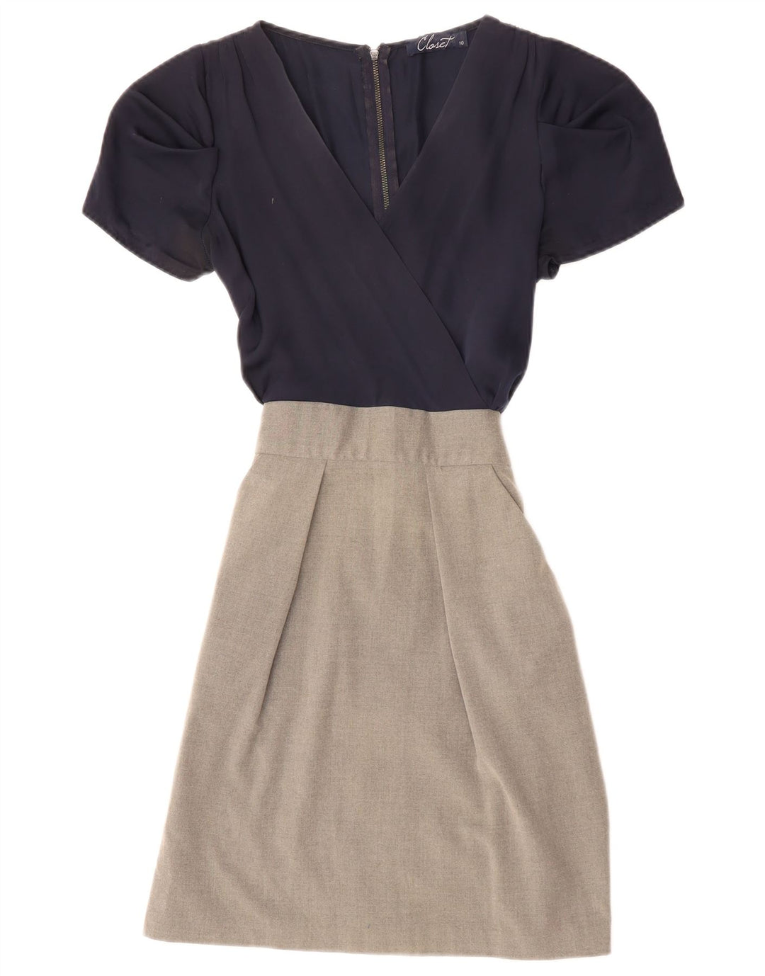 CLOSET Abito avvolgente da donna UK 10 Piccolo poliestere color block blu navy