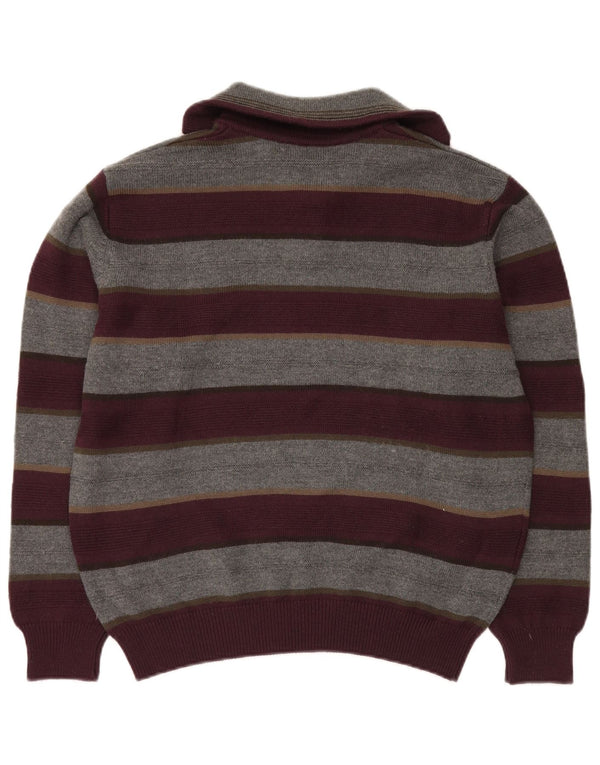 IL GRANCHIO Maglione da donna con collo con zip UK 18 XL a righe bordeaux
