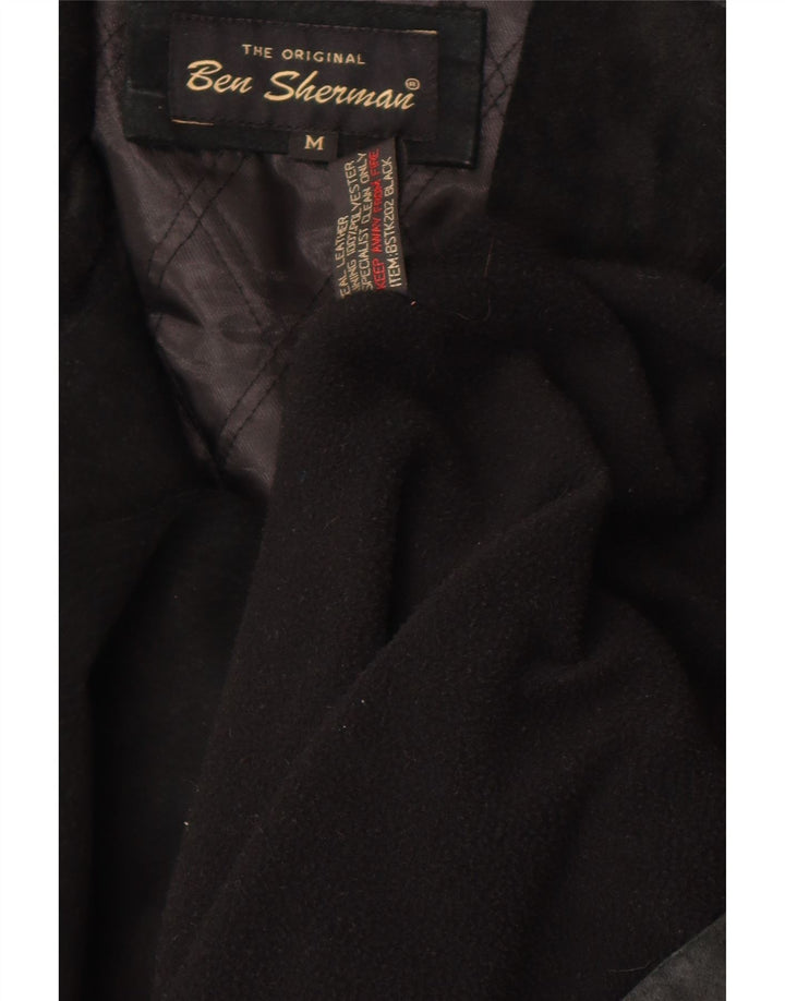 Cappotto giacca a vento in pelle scamosciata da uomo Ben Sherman UK 38 Pelle nera media