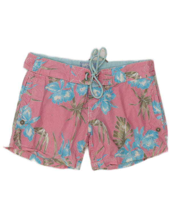 Pantaloncini da bagno da donna Superdry UK 6 XS cotone floreale rosa