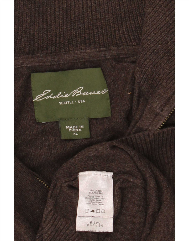 Eddie Bauer Maglione da uomo con zip e collo XL in cotone marrone