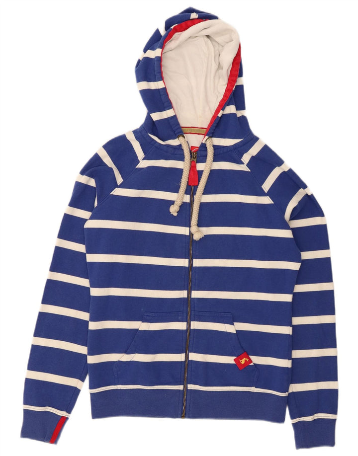 JOULES Maglione con cappuccio e zip da donna UK 10 Piccolo cotone a righe blu