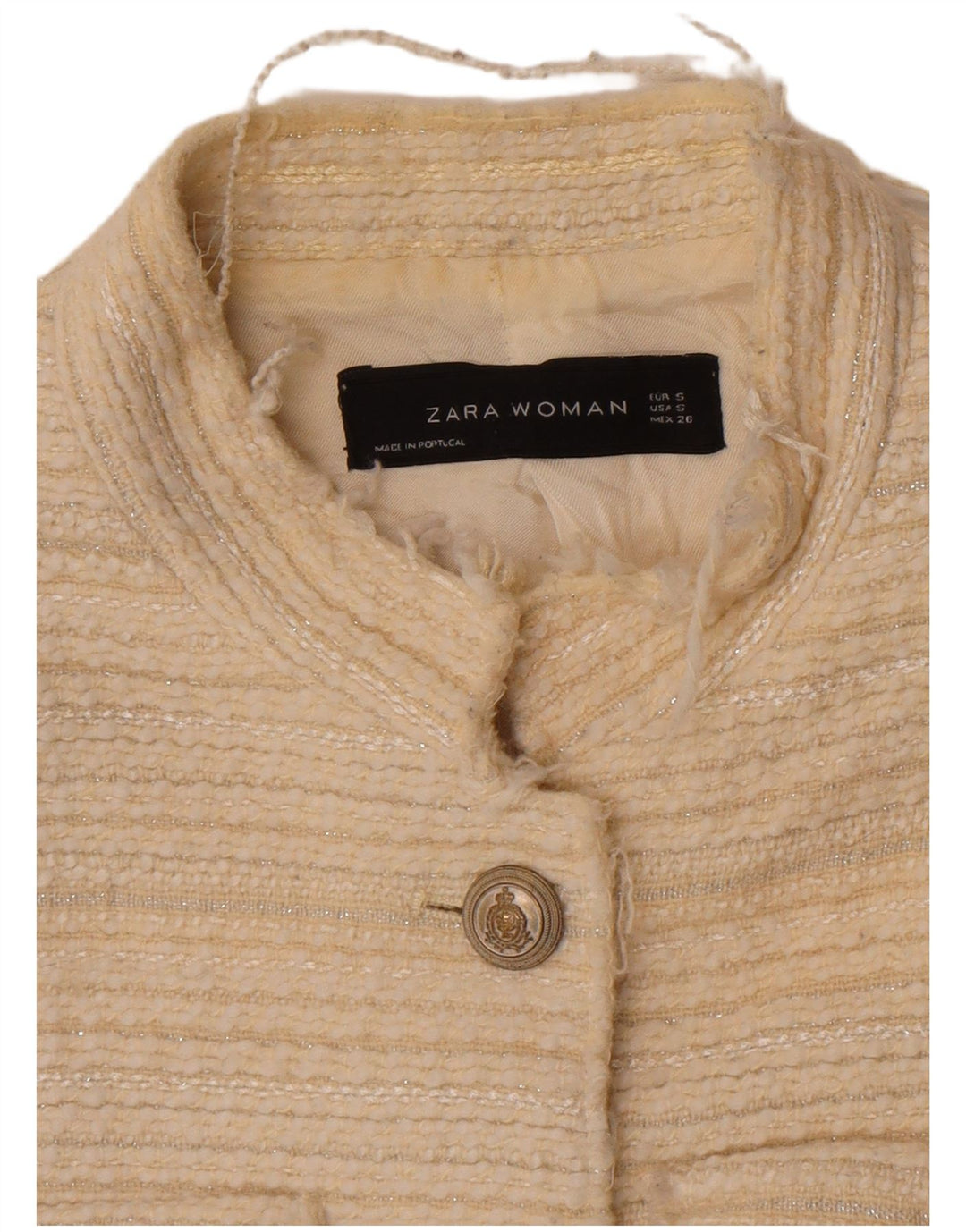 Giacca blazer a 4 bottoni da donna Zara UK 10 piccola bianco sporco