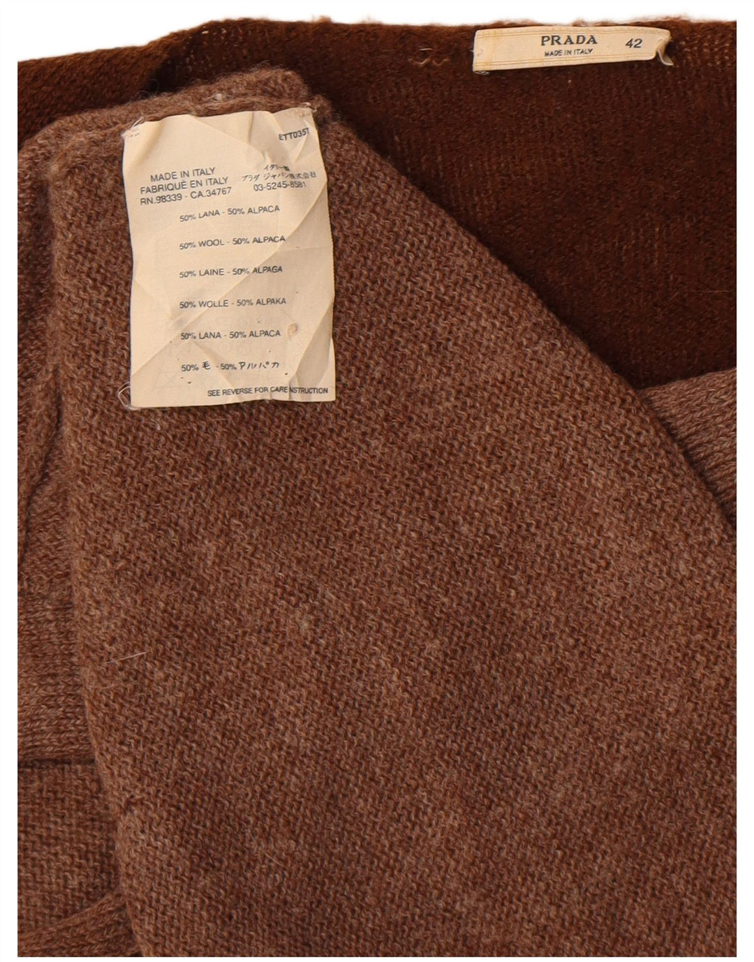 Maglione cardigan da donna Prada IT 42 Lana di alpaca color block marrone medio