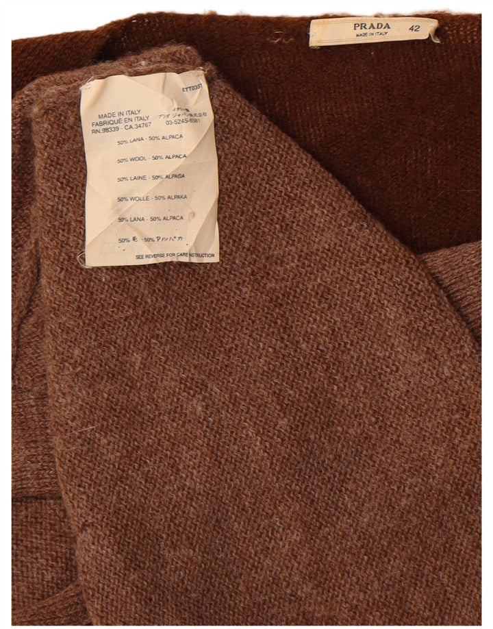 Maglione cardigan da donna Prada IT 42 Lana di alpaca color block marrone medio