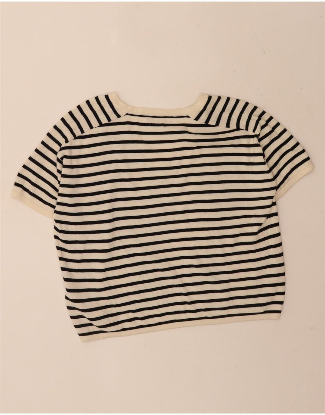 Massimo Dutti T-shirt corta da donna Top UK 14 Medium Off White Striped