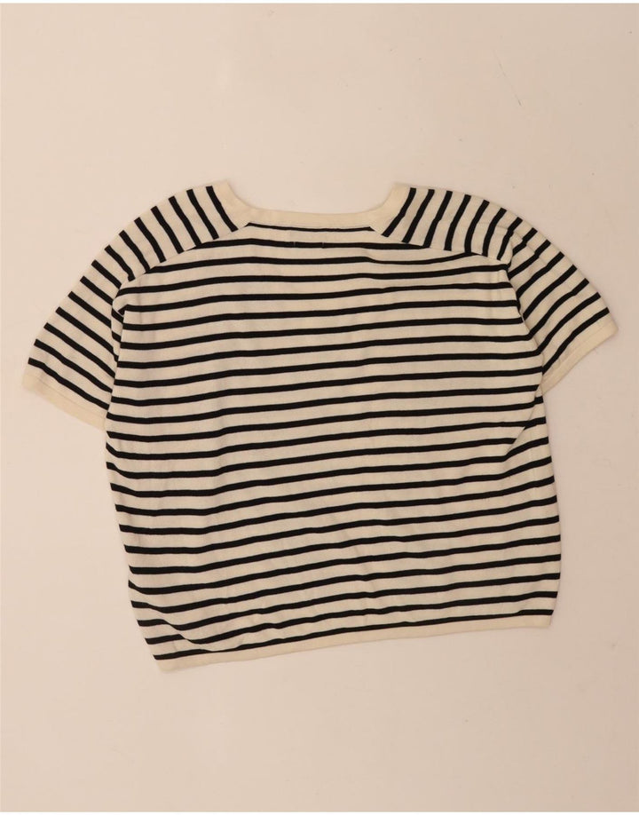 Massimo Dutti T-shirt corta da donna Top UK 14 Medium Off White Striped